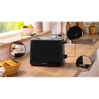 Bosch Compact Toaster | TAT3M123 MyMoment | Power 950 W | Number of slots 2 | Housing material Plastic | Black Bosch Compact Toaster | TAT3M123 MyMoment | Power 950 W | Number of slots 2 | Housing material Plastic | Black