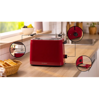 Bosch Compact Toaster | TAT3M124 MyMoment | Number of slots 2 | Housing material Plastic | Red Bosch Compact Toaster | TAT3M124 MyMoment | Number of slots 2 | Housing material Plastic | Red