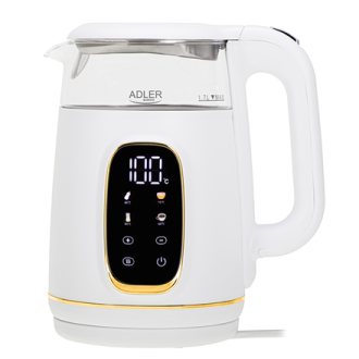 Adler Kettle with LED Display | AD 1305 | Electric | 2200 W | 1.7 L | Plastic | 360 rotational base | White/Gold Adler Kettle with LED Display | AD 1305 | Electric | 2200 W | 1.7 L | Plastic | 360 rotational base | White/Gold