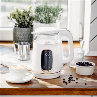 Adler Kettle with LED Display | AD 1305 | Electric | 2200 W | 1.7 L | Plastic | 360 rotational base | White/Gold Adler Kettle with LED Display | AD 1305 | Electric | 2200 W | 1.7 L | Plastic | 360 rotational base | White/Gold