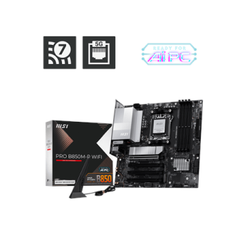 MSI PRO B850M-P WIFI | Processor family AMD B850 | Processor socket AM5 | DDR5 | Supported hard disk drive interfaces SATA, M.2 MSI PRO B850M-P WIFI | Processor family AMD B850 | Processor socket AM5 | DDR5 | Supported hard disk drive interfaces SATA, M.2