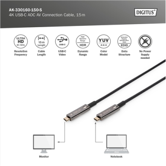 Digitus 4K USB Type-C AOC AV Connection Cable | AK-330160-150-S Digitus 4K USB Type-C AOC AV Connection Cable | AK-330160-150-S