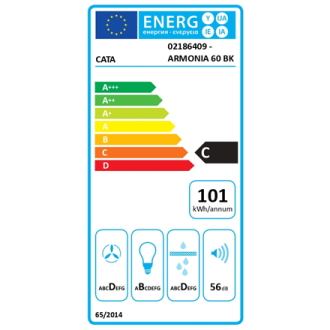 CATA Hood | ARMONIA 60 BK | Canopy | Energy efficiency class C | Width 59.8 cm | 645 m /h | Mechanical | LED | Black CATA Hood | ARMONIA 60 BK | Canopy | Energy efficiency class C | Width 59.8 cm | 645 m /h | Mechanical | LED | Black