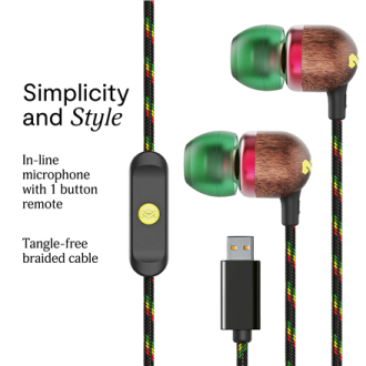 Marley Wired Earbuds | Smile Jamaica | Built-in microphone | USB Type-C | Rasta Marley Wired Earbuds | Smile Jamaica | Built-in microphone | USB Type-C | Rasta