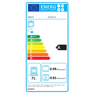 INDESIT Oven | IO K55C B | 71 L | Electric | Catalytic | Electronic | Height 59.5 cm | Width 59.5 cm | Black INDESIT Oven | IO K55C B | 71 L | Electric | Catalytic | Electronic | Height 59.5 cm | Width 59.5 cm | Black