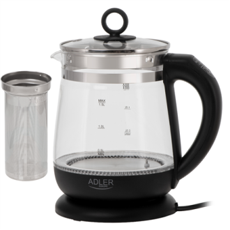Adler | Kettle | AD 1299 | Electric | 2200 W | 1.5 L | Glass | 360 rotational base | Black Adler | Kettle | AD 1299 | Electric | 2200 W | 1.5 L | Glass | 360 rotational base | Black