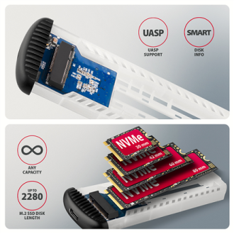 AXAGON USB-C 10Gbps M.2 NVMe SSD Enclosure, Screwless, RIBBED Aluminum | EEM2-SC