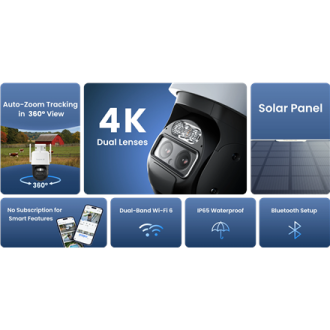Reolink 4K Dual-Lens Wi-Fi 6 Battery-Powered Security Camera withSolar Panel 2 | Trackmix Series B770 | PTZ | 2.8mm/F1.6 | H.264 Reolink 4K Dual-Lens Wi-Fi 6 Battery-Powered Security Camera withSolar Panel 2 | Trackmix Series B770 | PTZ | 2.8mm/F1.6 | H.264