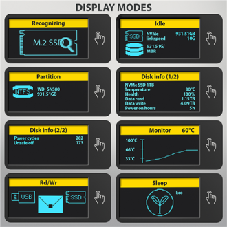 AXAGON USB-C 10Gbps - M.2 NVMe & SATA SSD DISPLAY box | EEM2-SD2B AXAGON USB-C 10Gbps - M.2 NVMe & SATA SSD DISPLAY box | EEM2-SD2B