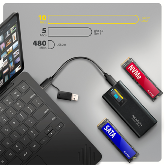 AXAGON USB-C 10Gbps - M.2 NVMe & SATA SSD DISPLAY box | EEM2-SD2B AXAGON USB-C 10Gbps - M.2 NVMe & SATA SSD DISPLAY box | EEM2-SD2B