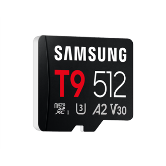 Samsung microSDXC UHS-I Card | T9 | 512 GB | microSD | Flash memory class U3, V30, A2 Samsung microSDXC UHS-I Card | T9 | 512 GB | microSD | Flash memory class U3, V30, A2