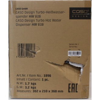 SALE OUT. Caso HW 616 Turbo Hot Water Dispenser, Capacity 2.5 L, Stainless steel, Black | SALE OUT. Caso Turbo Hot Water Dispens SALE OUT. Caso HW 616 Turbo Hot Water Dispenser, Capacity 2.5 L, Stainless steel, Black | SALE OUT. Caso Turbo Hot Water Dispens