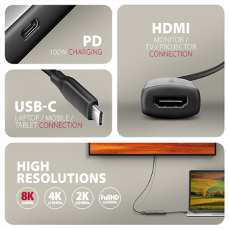 AXAGON Active converter RVC-HI8KPD, 100 W | USB Type-C to HDMI AXAGON Active converter RVC-HI8KPD, 100 W | USB Type-C to HDMI