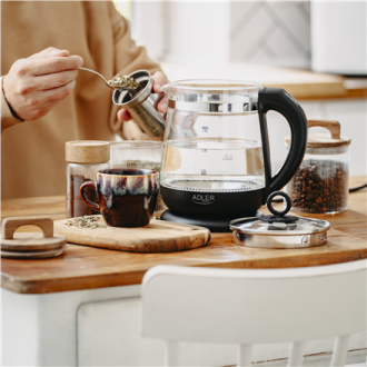 Adler | Kettle | AD 1299 | Electric | 2200 W | 1.5 L | Glass | 360 rotational base | Black