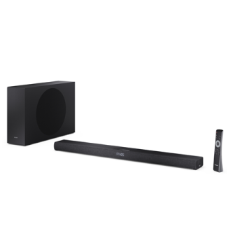 Sharp 2.1ch Ultra-slim Dolby Atmos/DTS Virtual: X Soundbar with Wireless Subwoofer | HT-SBW320 | 360 W | Bluetooth | Wireless co Sharp 2.1ch Ultra-slim Dolby Atmos/DTS Virtual: X Soundbar with Wireless Subwoofer | HT-SBW320 | 360 W | Bluetooth | Wireless co