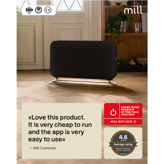 Mill CO1200WIFI3BLACK GEN3 Convection Heater, 1200W, Steel fronts, LED display, Black | Mill | Heater | CO1200WIFI3BLACK GEN3 | Mill CO1200WIFI3BLACK GEN3 Convection Heater, 1200W, Steel fronts, LED display, Black | Mill | Heater | CO1200WIFI3BLACK GEN3 |