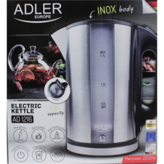 SALE OUT. Adler AD 1216 Cordless Water Kettle, 1.7L, 2000W, Filter, Boil-dry protection, Rotary base 360 degree, Illumination, I SALE OUT. Adler AD 1216 Cordless Water Kettle, 1.7L, 2000W, Filter, Boil-dry protection, Rotary base 360 degree, Illumination, I