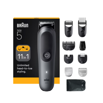 Braun 11-in-1 Grooming Kit | All-in-One Kit Series 5 AIO5560 | Cordless | Number of length steps 14 | Grey/Black Braun 11-in-1 Grooming Kit | All-in-One Kit Series 5 AIO5560 | Cordless | Number of length steps 14 | Grey/Black