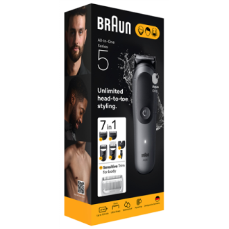 Braun 7-in-1 Grooming Kit | All-in-One Kit Series 5 AIO5520 | Cordless | Number of length steps 14 | Black Braun 7-in-1 Grooming Kit | All-in-One Kit Series 5 AIO5520 | Cordless | Number of length steps 14 | Black