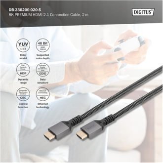 Digitus 8K HDMI Ultra High Speed Connection Cable | DB-330200-020-S | 2 m Digitus 8K HDMI Ultra High Speed Connection Cable | DB-330200-020-S | 2 m