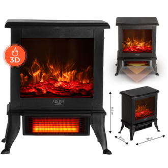 Adler Electric Fireplace | AD 7754 | Ceramic | 1800 W | Number of power levels 2 | Black Adler Electric Fireplace | AD 7754 | Ceramic | 1800 W | Number of power levels 2 | Black