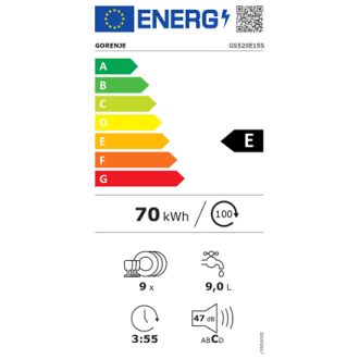 Gorenje Dishwasher | GS520E15S | Free standing | Width 45 cm | Number of place settings 9 | Number of programs 5 | Energy effici Gorenje Dishwasher | GS520E15S | Free standing | Width 45 cm | Number of place settings 9 | Number of programs 5 | Energy effici