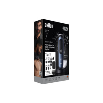 Braun Hair Trimmer | All-in-One Series 7 AIO7580 | Cordless | Wet & Dry | Number of length steps 14 | Blue/Black Braun Hair Trimmer | All-in-One Series 7 AIO7580 | Cordless | Wet & Dry | Number of length steps 14 | Blue/Black