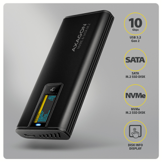 AXAGON USB-C 10Gbps - M.2 NVMe & SATA SSD DISPLAY box | EEM2-SD2B AXAGON USB-C 10Gbps - M.2 NVMe & SATA SSD DISPLAY box | EEM2-SD2B