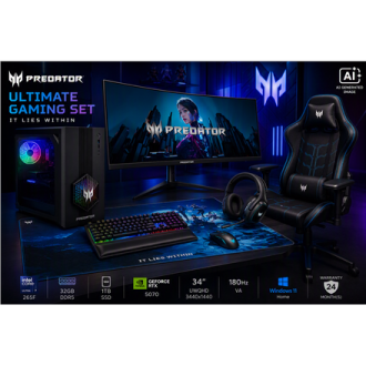 Acer Ultimate Gaming Set | Orion 3000 + X34 V3 + PGC371 + Aethon 700 + Galea 550 + Cestus 333 + PMP470 | Desktop | Tower | Intel Acer Ultimate Gaming Set | Orion 3000 + X34 V3 + PGC371 + Aethon 700 + Galea 550 + Cestus 333 + PMP470 | Desktop | Tower | Intel