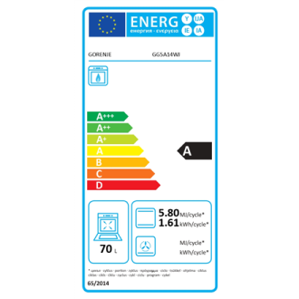 Gorenje Cooker | GG5A14WJ | Hob type Gas | Oven type Gas | White | Width 50 cm | Depth 59.4 cm | Energy efficiency class A | 70 