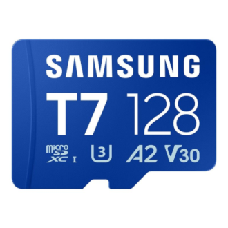 Samsung MicroSD card | T7 | 128 GB | microSDXC | Flash memory class U3, V30, A2 Samsung MicroSD card | T7 | 128 GB | microSDXC | Flash memory class U3, V30, A2