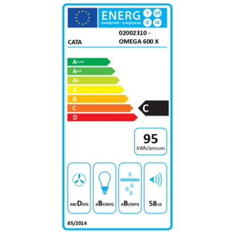 CATA Hood | OMEGA 600 X/M | Wall mounted | Energy efficiency class C | Width 60 cm | 645 m /h | Mechanical control | LED | Stain CATA Hood | OMEGA 600 X/M | Wall mounted | Energy efficiency class C | Width 60 cm | 645 m /h | Mechanical control | LED | Stain