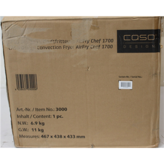 SALE OUT. | Caso | Air Fryer | 03000 AirFry Chef 1700 | Power 1700 W | Capacity 22 L | Black | DAMAGED PACKAGING | 24 month(s) SALE OUT. | Caso | Air Fryer | 03000 AirFry Chef 1700 | Power 1700 W | Capacity 22 L | Black | DAMAGED PACKAGING | 24 month(s)