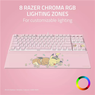 Razer Ornata V3 Tenkeyless | Gaming keyboard | Wired | US | Razer Mecha-Membrane Switches | Wrist Rest | Pikachu Eevee Edition