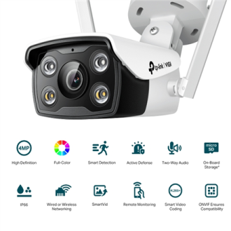 TP-LINK | VIGI 4MP Outdoor Full-Color Wi-Fi Network Camera | VIGI C340-W | Bullet | 4 MP | 4 mm | IP66 | H.265+/H.265/H.264+/H.2 TP-LINK | VIGI 4MP Outdoor Full-Color Wi-Fi Network Camera | VIGI C340-W | Bullet | 4 MP | 4 mm | IP66 | H.265+/H.265/H.264+/H.2