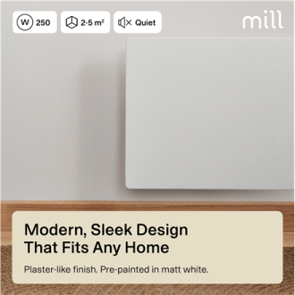 Mill Color Panel Heater | COLOR250 | Panel Heater | 250 W | Suitable for rooms up to 2-5 m | Matte White | IPX4 Mill Color Panel Heater | COLOR250 | Panel Heater | 250 W | Suitable for rooms up to 2-5 m | Matte White | IPX4