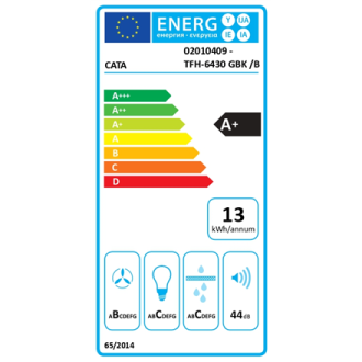 CATA Hood | TFH 6430 GBK | Telescopic | Energy efficiency class A+ | Width 59.8 cm | 391.5 m /h | Electronic | LED | Black CATA Hood | TFH 6430 GBK | Telescopic | Energy efficiency class A+ | Width 59.8 cm | 391.5 m /h | Electronic | LED | Black