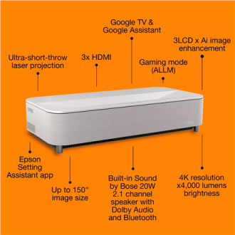 Epson EH-LS970W | 4000 ANSI lumens | 4K UHD (3840 x 2160) | White | Wi-Fi Epson EH-LS970W | 4000 ANSI lumens | 4K UHD (3840 x 2160) | White | Wi-Fi
