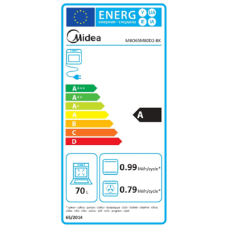 Midea Oven | MBO65M80D2-BK | 70 L | Electric | Aqua Clean/Hydro Clean | Mechanical | Convection | Height 59.5 cm | Width 57.5 cm Midea Oven | MBO65M80D2-BK | 70 L | Electric | Aqua Clean/Hydro Clean | Mechanical | Convection | Height 59.5 cm | Width 57.5 cm